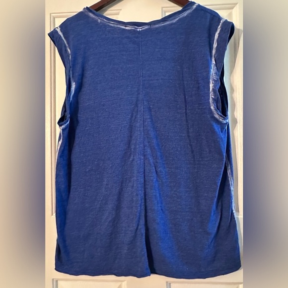 PAM & GELA Women L Blue V Neck Sleeveless MADE USA Tie Dye Details Soft Relaxed - Picture 8 of 9